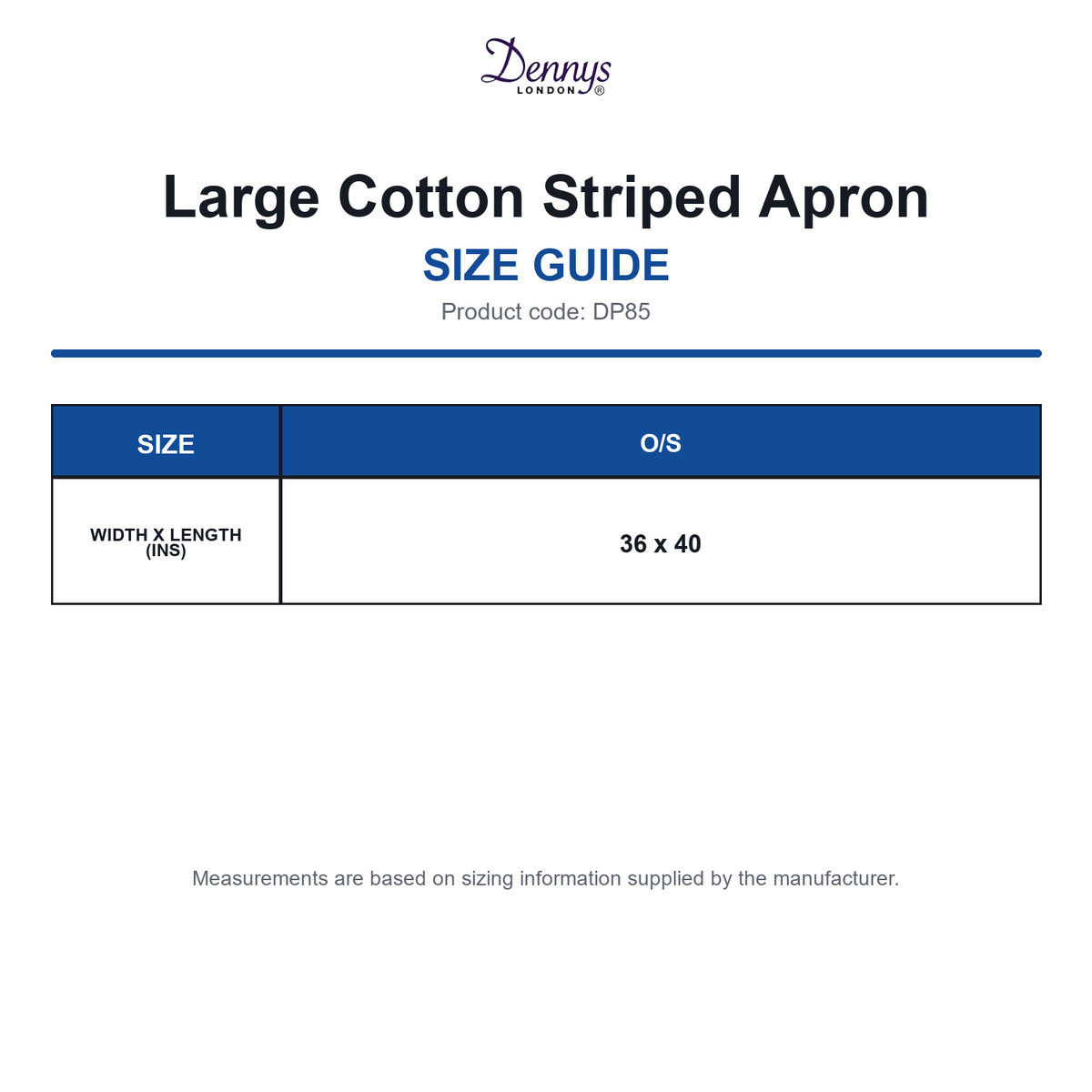 DP85 Dennys Large Cotton Striped Apron size guide (DP85)