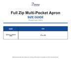 DW15 Dennys Full Zip Multi-Pocket Apron size guide (DW15)