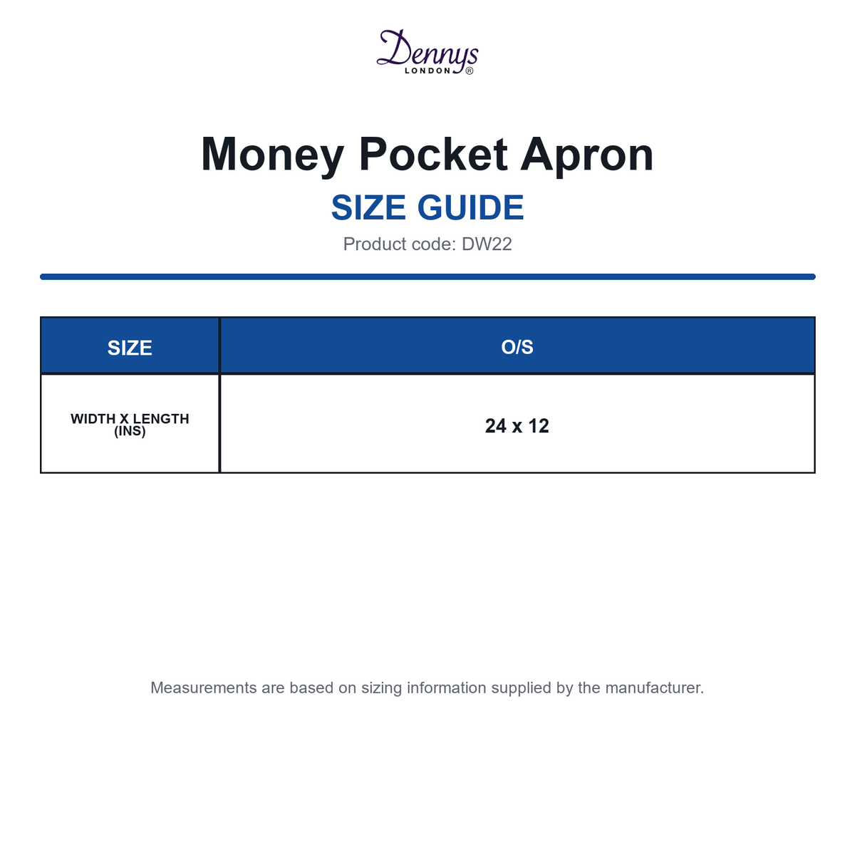 DW22 Dennys Money Pocket Apron size guide (DW22)