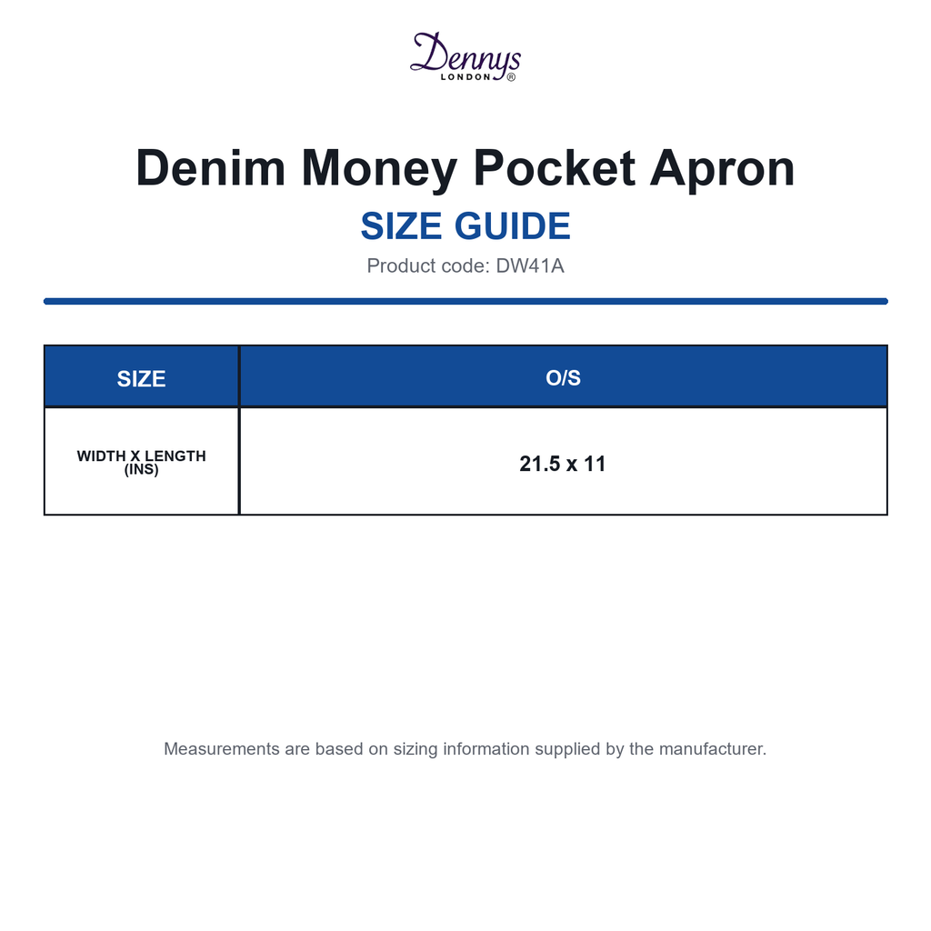DW41A Dennys Denim Money Pocket Apron size guide (DW41A)