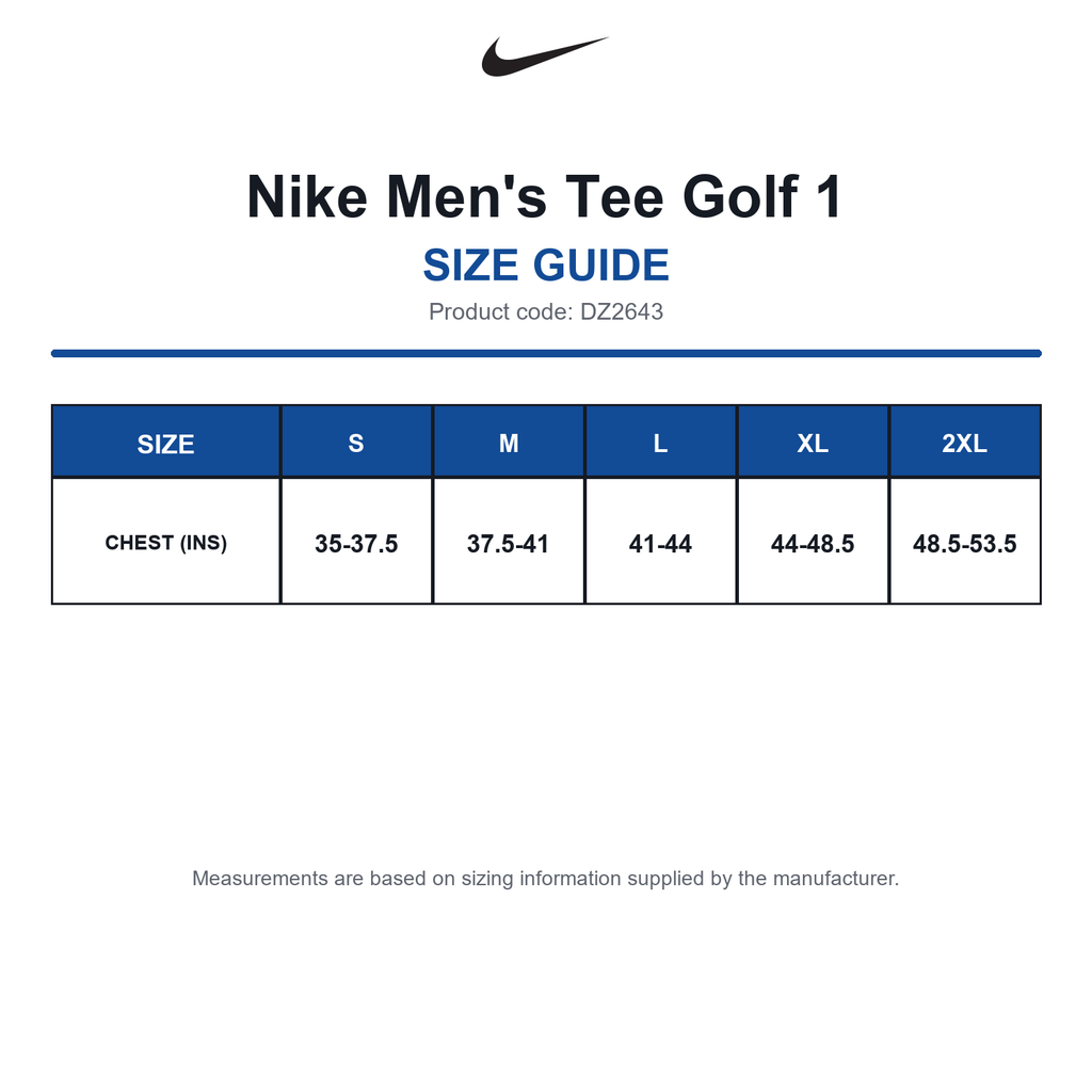 DZ2643 Nike Men's Tee Golf 1 size guide (DZ2643)