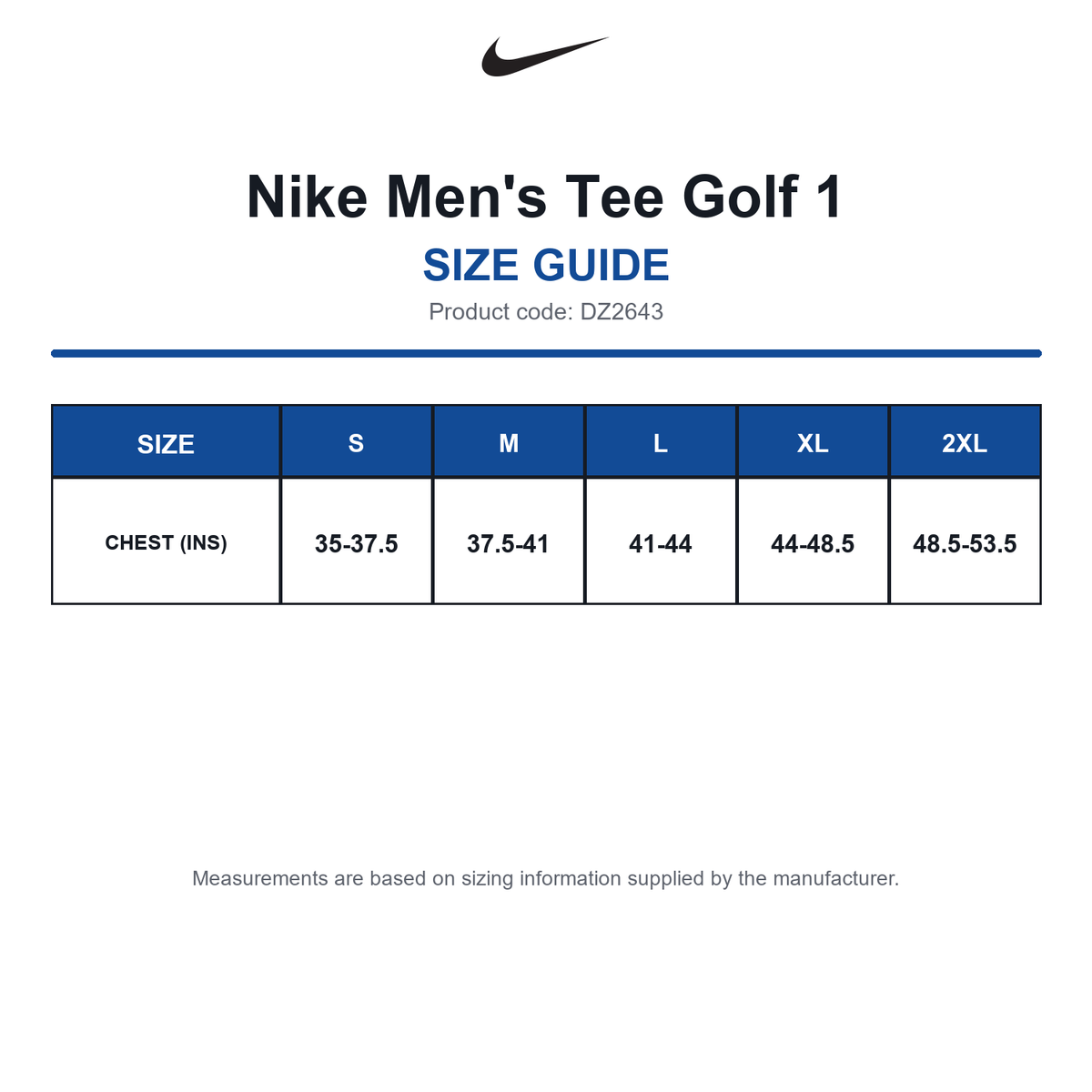 DZ2643 Nike Men's Tee Golf 1 size guide (DZ2643)
