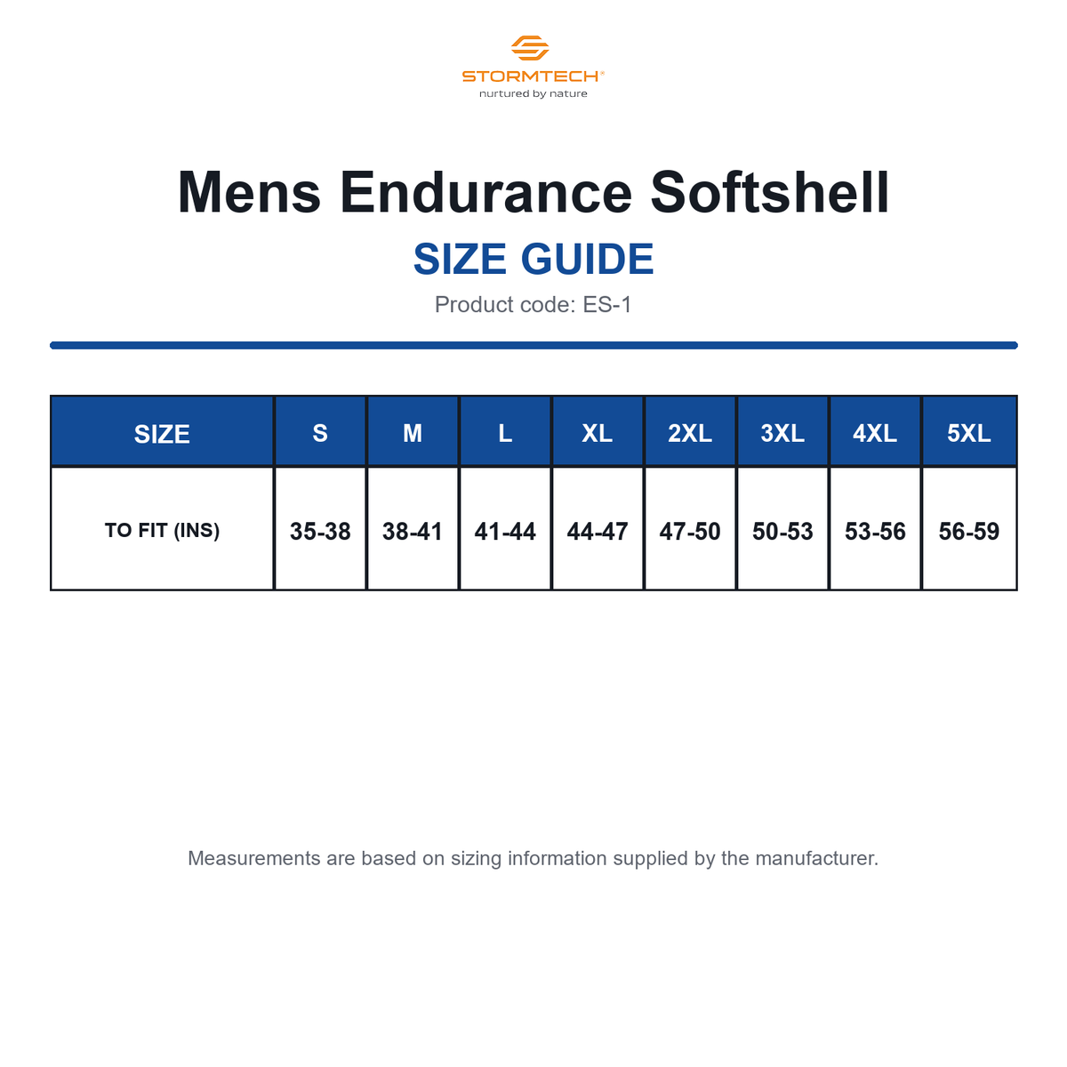 ES-1 Stormtech Mens Endurance Softshell size guide (ES-1)