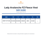FHV-1W Stormtech Lady Avalanche FZ Fleece Vest size guide (FHV-1W)