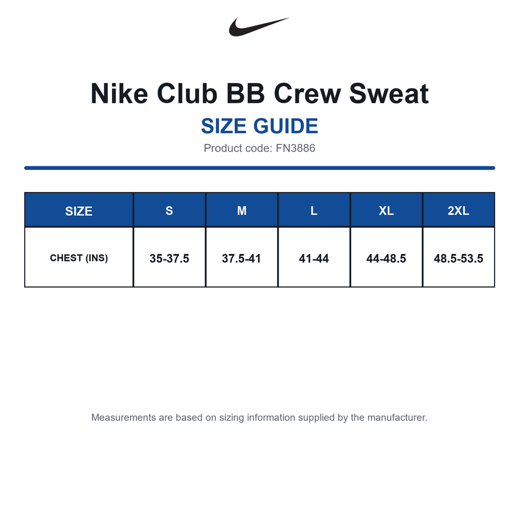FN3886 Nike Club BB Crew Sweat size guide (FN3886)