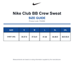 FN3886 Nike Club BB Crew Sweat size guide (FN3886)