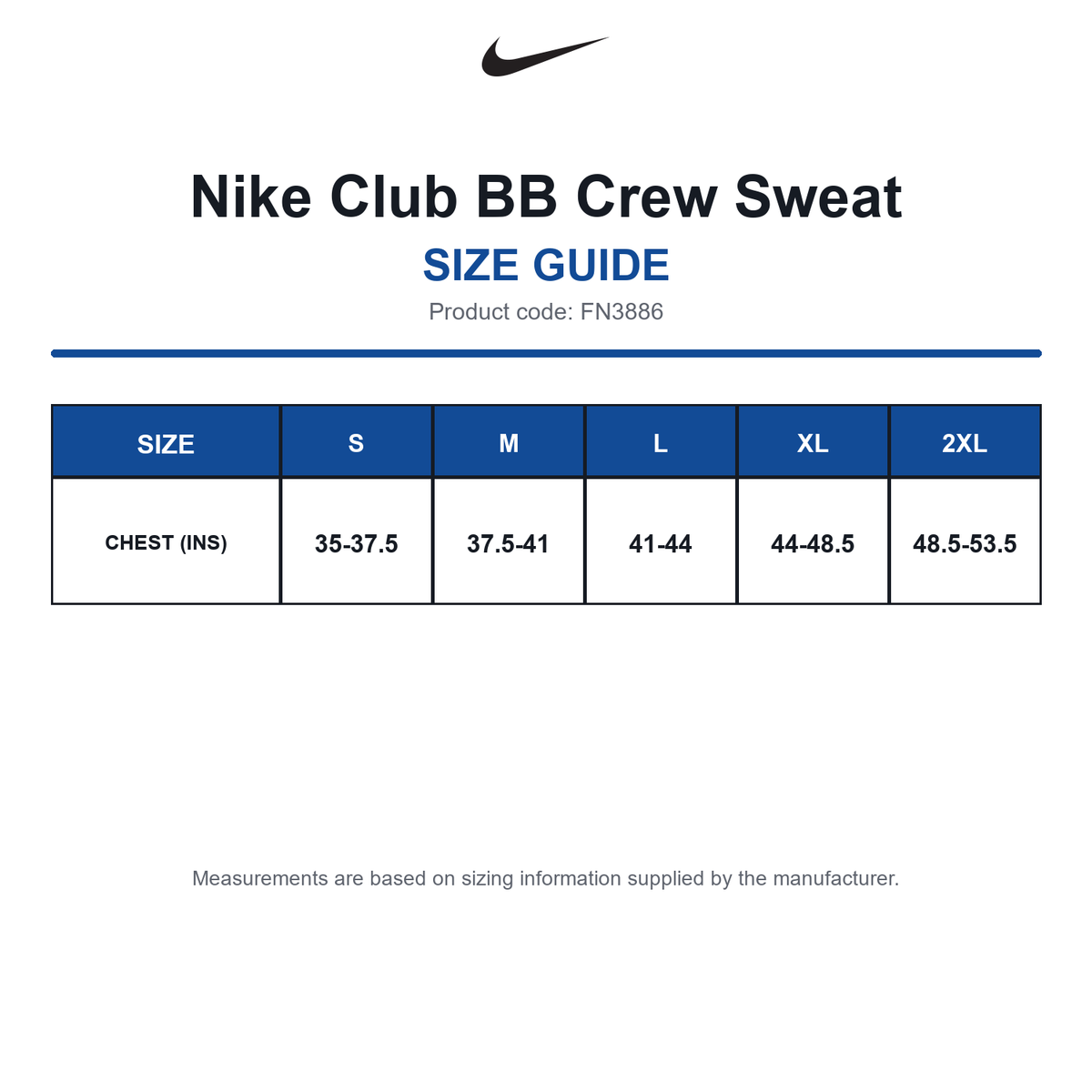 FN3886 Nike Club BB Crew Sweat size guide (FN3886)