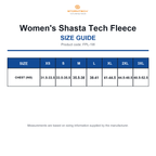 FPL-1W Stormtech Women's Shasta Tech Fleece size guide (FPL-1W)