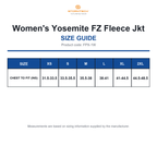 FPX-1W Stormtech Women's Yosemite FZ Fleece Jkt size guide (FPX-1W)