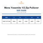 FPX-2M Stormtech Mens Yosemite 1/2 Zip Pullover size guide (FPX-2M)