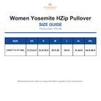 FPX-2W Stormtech Women Yosemite HZip Pullover size guide (FPX-2W)
