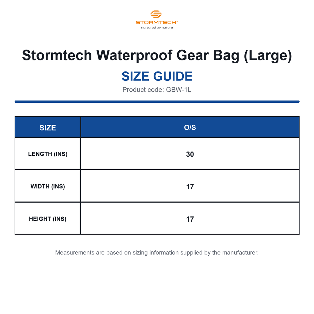 GBW-1L Stormtech Waterproof Gear Bag (Large) size guide (GBW-1L)