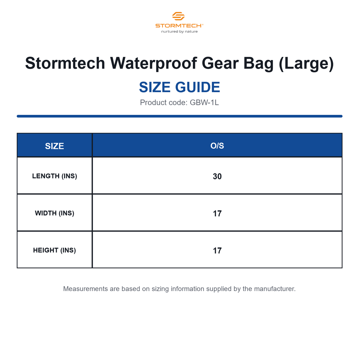 GBW-1L Stormtech Waterproof Gear Bag (Large) size guide (GBW-1L)