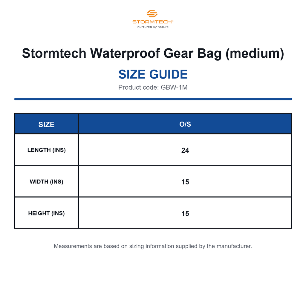GBW-1M Stormtech Waterproof Gear Bag (medium) size guide (GBW-1M)