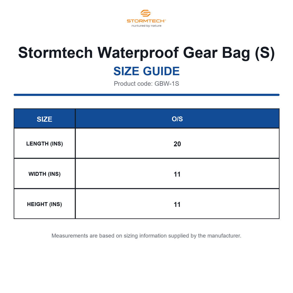 GBW-1S Stormtech Waterproof Gear Bag (S) size guide (GBW-1S)