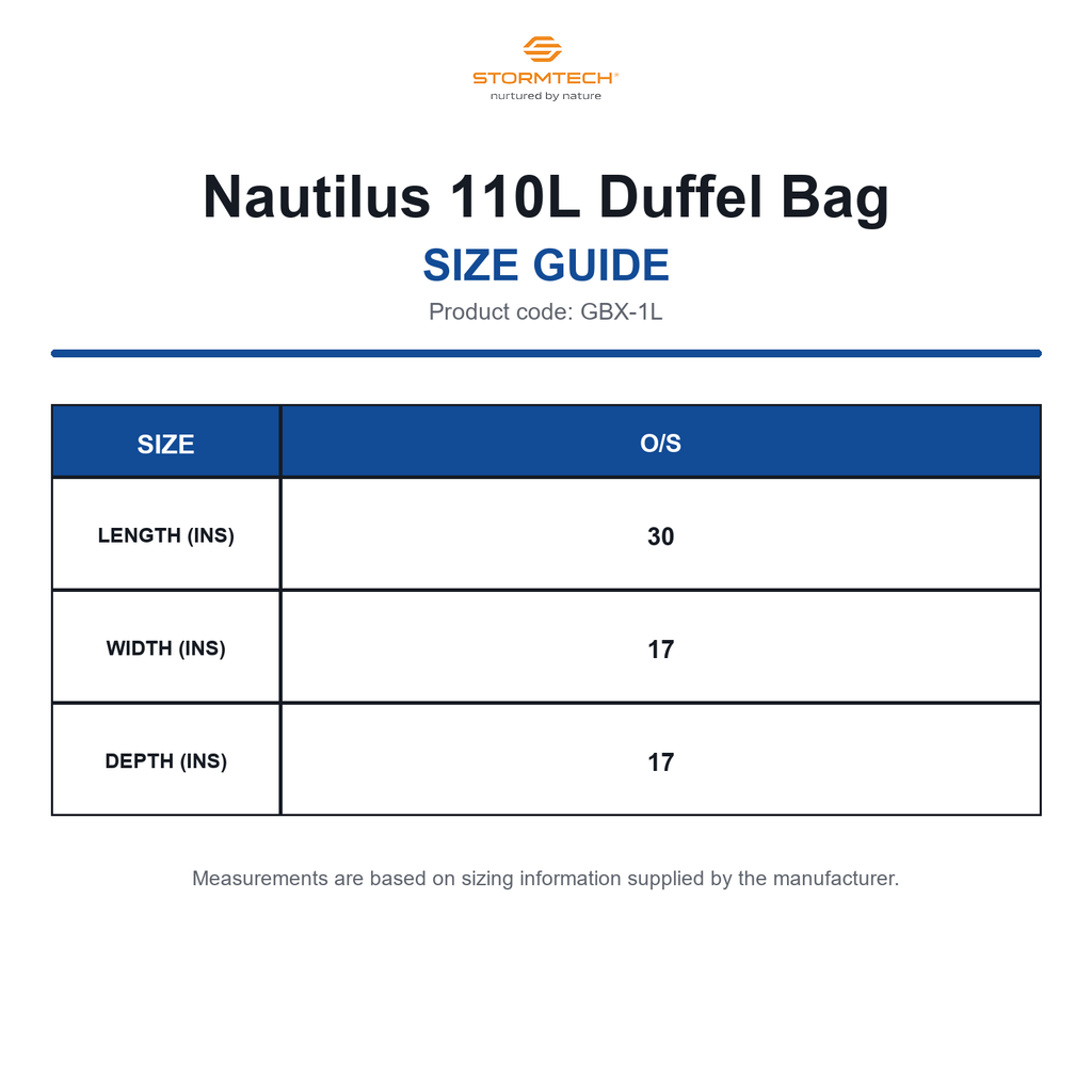 GBX-1L Stormtech Nautilus 110L Duffel Bag size guide (GBX-1L)