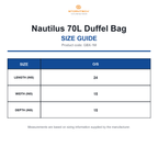 GBX-1M Stormtech Nautilus 70L Duffel Bag size guide (GBX-1M)
