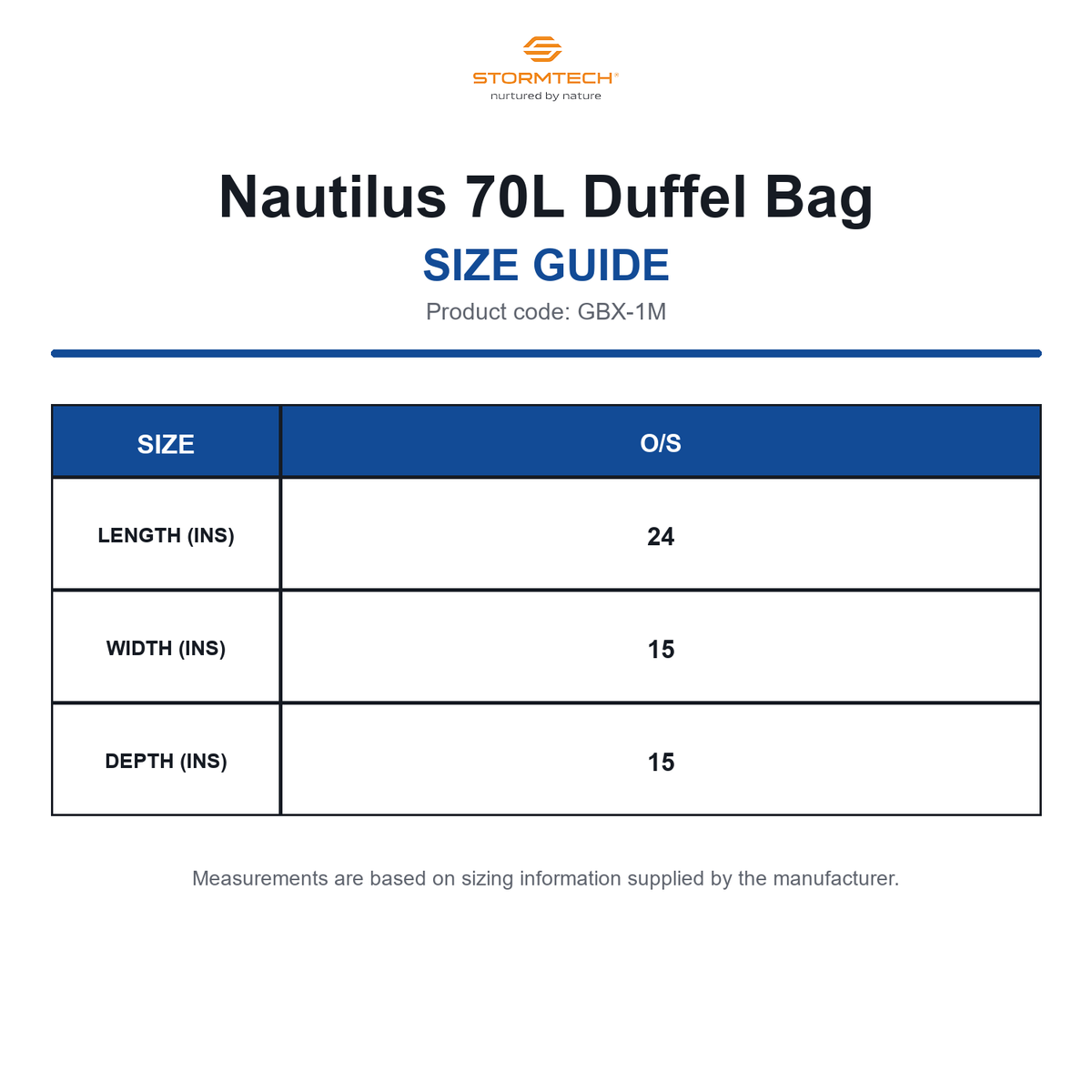 GBX-1M Stormtech Nautilus 70L Duffel Bag size guide (GBX-1M)