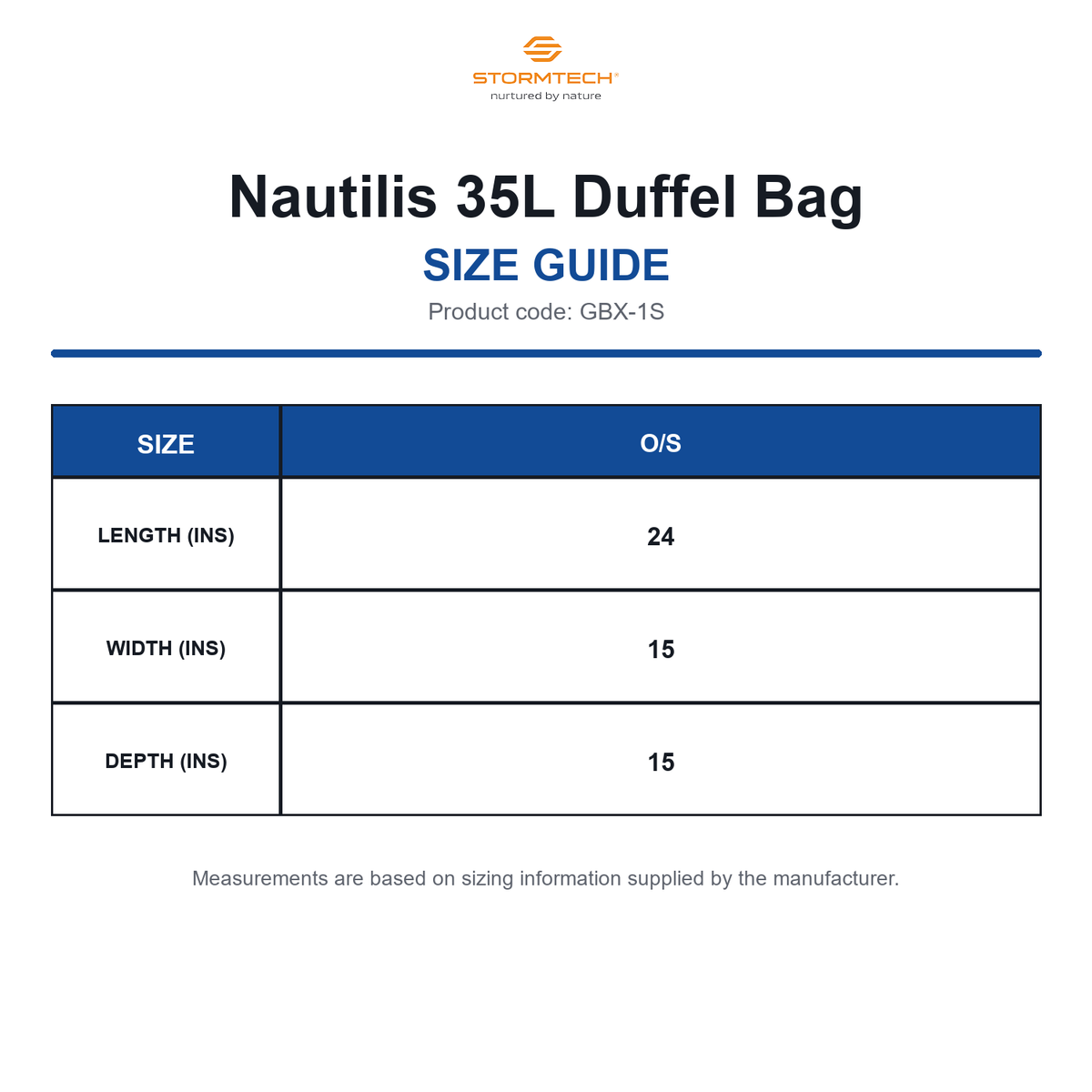 GBX-1S Stormtech Nautilis 35L Duffel Bag size guide (GBX-1S)
