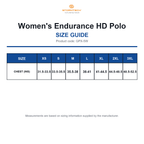 GPX-5W Stormtech Women's Endurance HD Polo size guide (GPX-5W)