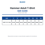 H000 Gildan Hammer Adult T-Shirt size guide (H000)