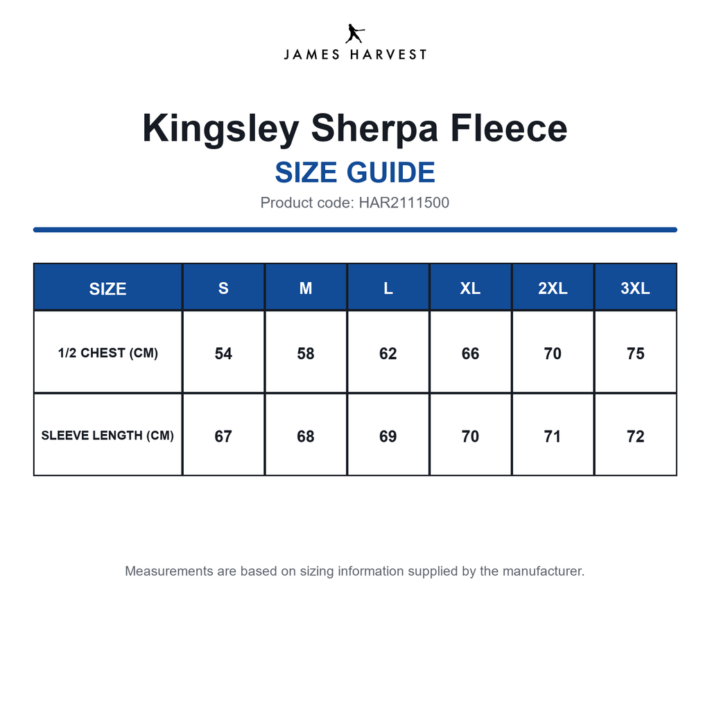 HAR2111500 James Harvest Kingsley Sherpa Fleece size guide (HAR2111500)