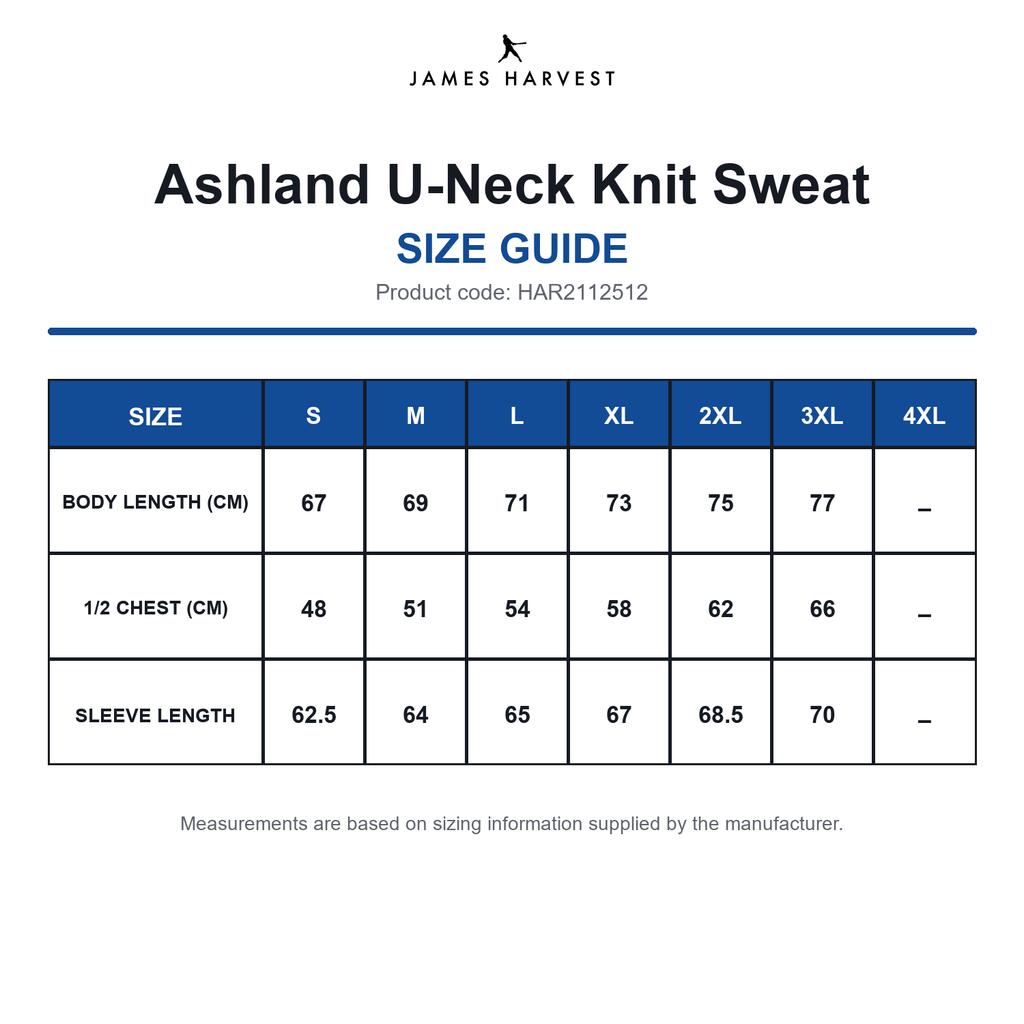 HAR2112512 James Harvest Ashland U-Neck Knit Sweat size guide (HAR2112512)