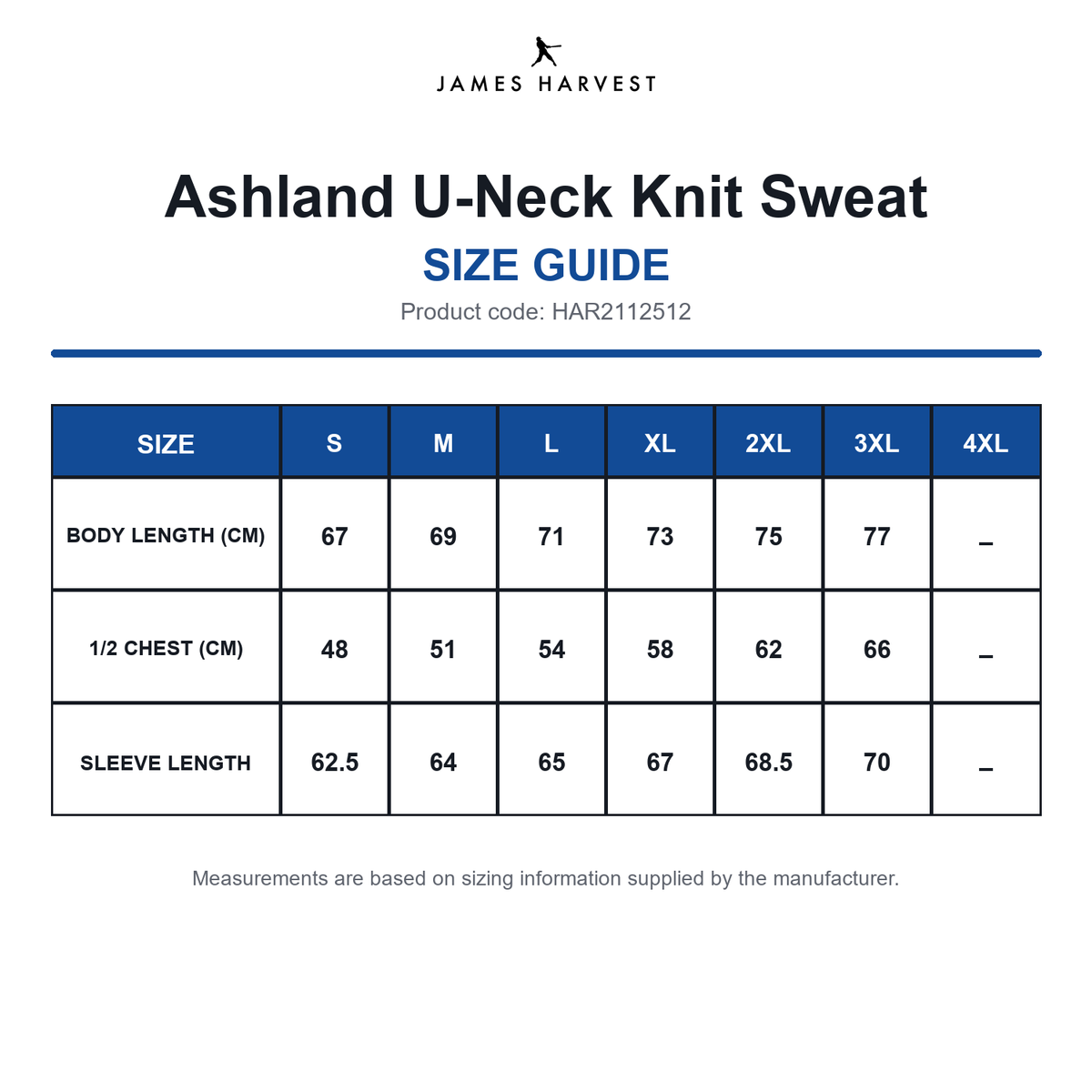 HAR2112512 James Harvest Ashland U-Neck Knit Sweat size guide (HAR2112512)