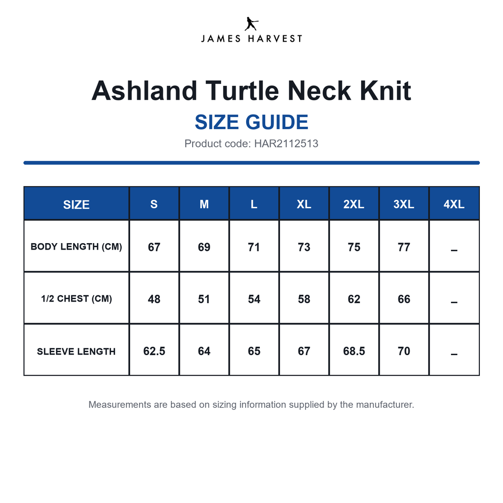 HAR2112513 James Harvest Ashland Turtle Neck Knit size guide (HAR2112513)