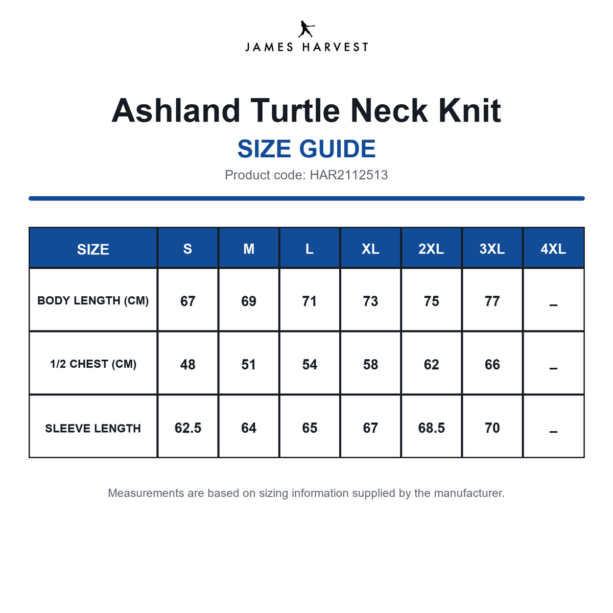 HAR2112513 James Harvest Ashland Turtle Neck Knit size guide (HAR2112513)
