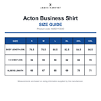 HAR2113040 James Harvest Acton Business Shirt size guide (HAR2113040)