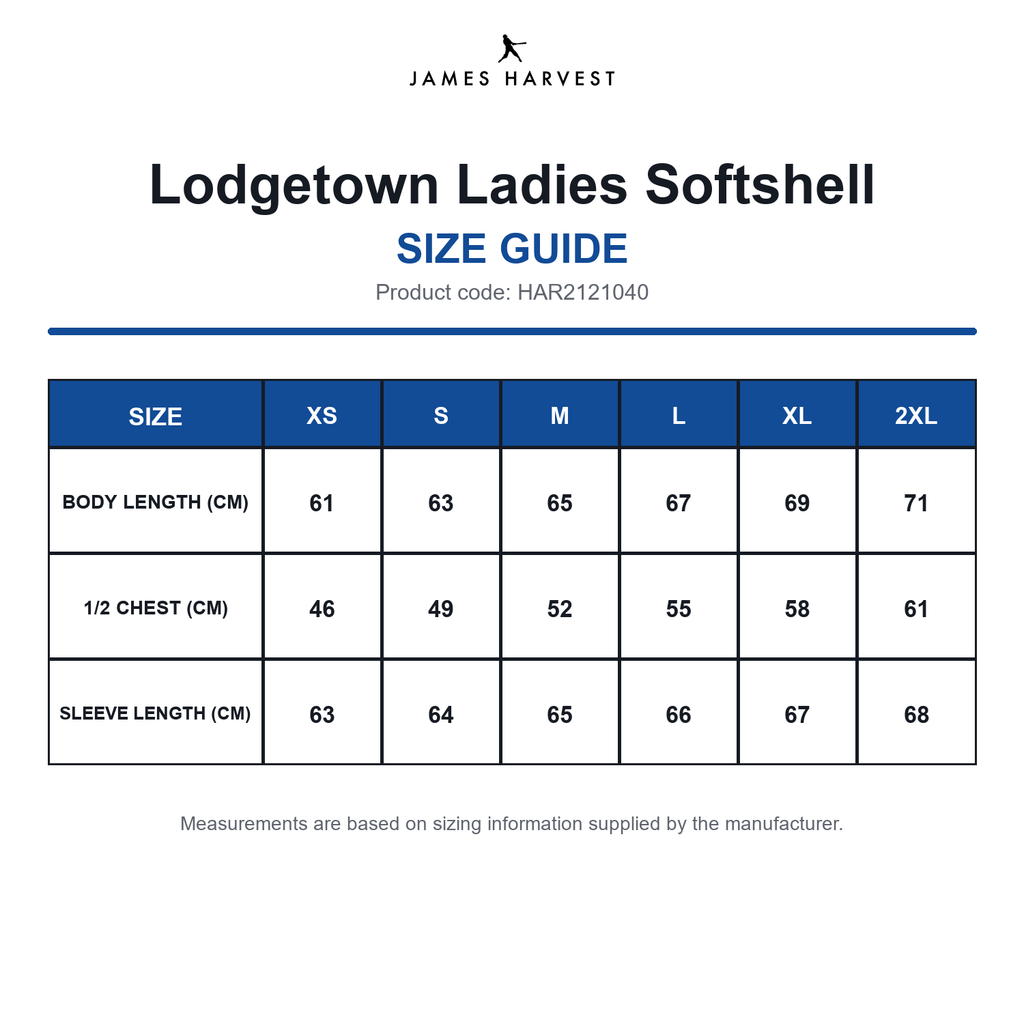 HAR2121040 James Harvest Lodgetown Ladies Softshell size guide (HAR2121040)