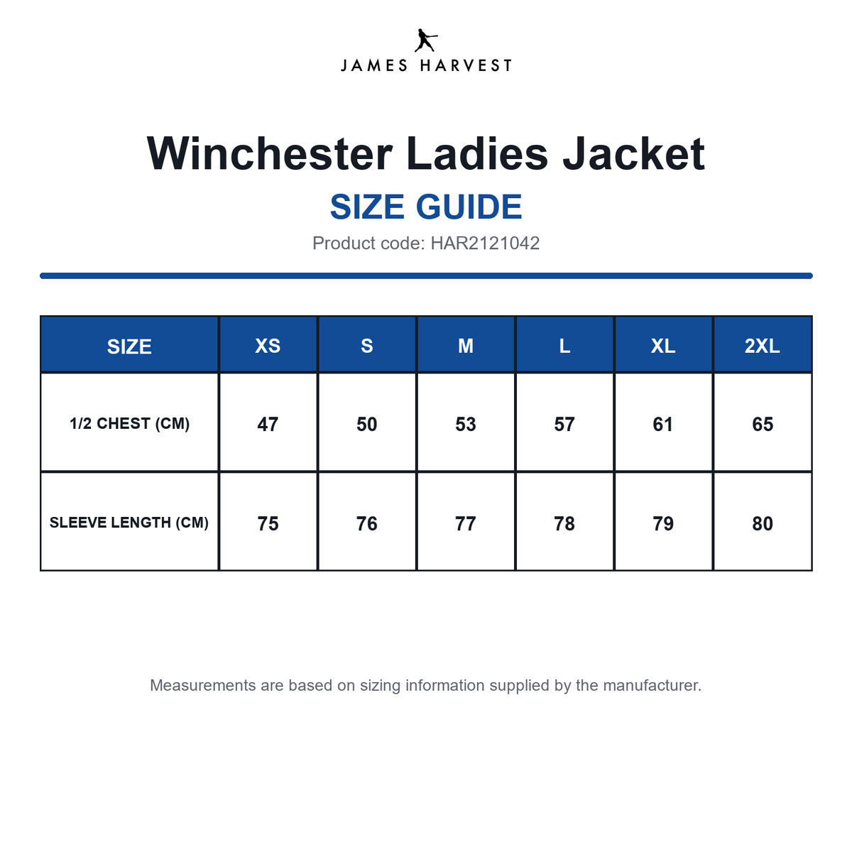 HAR2121042 James Harvest Winchester Ladies Jacket size guide (HAR2121042)