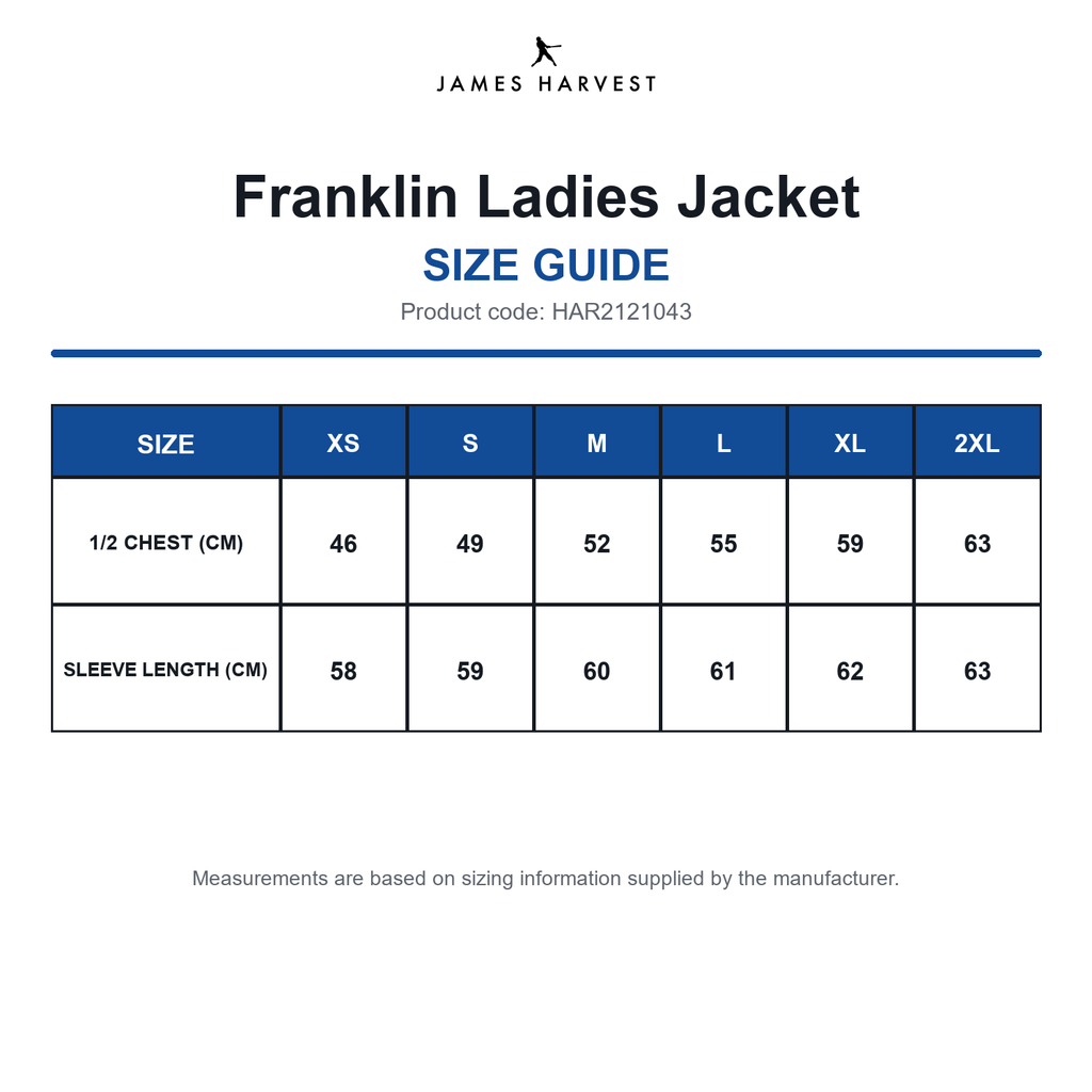 HAR2121043 James Harvest Franklin Ladies Jacket size guide (HAR2121043)