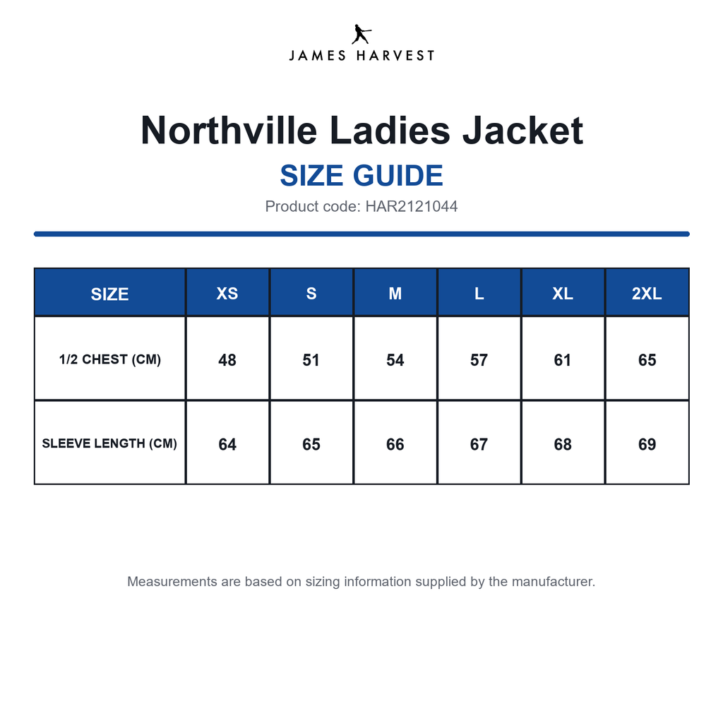 HAR2121044 James Harvest Northville Ladies Jacket size guide (HAR2121044)