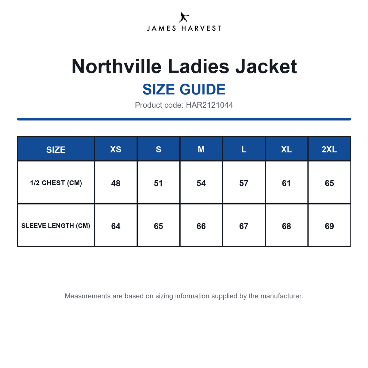 HAR2121044 James Harvest Northville Ladies Jacket size guide (HAR2121044)