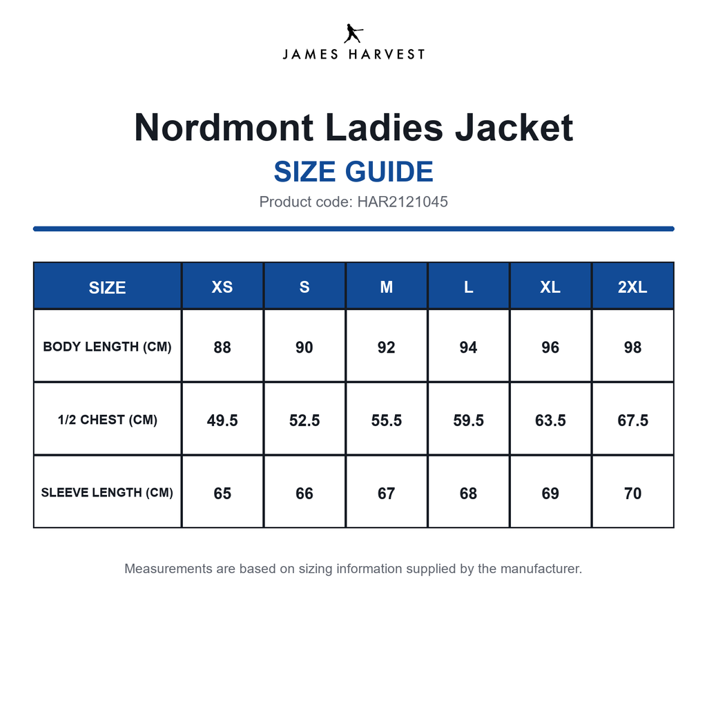 HAR2121045 James Harvest Nordmont Ladies Jacket size guide (HAR2121045)