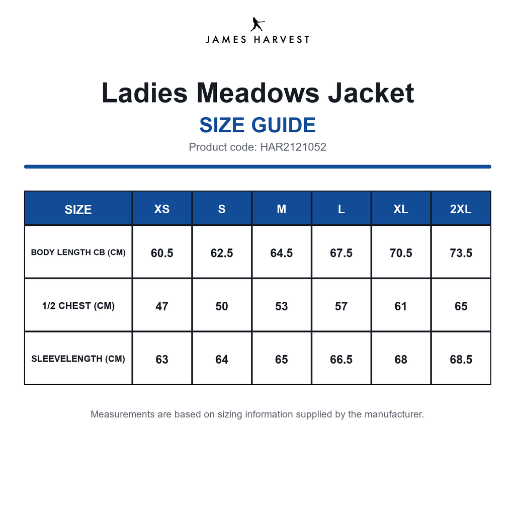 HAR2121052 James Harvest Ladies Meadows Jacket size guide (HAR2121052)