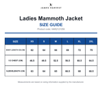HAR2121056 James Harvest Ladies Mammoth Jacket size guide (HAR2121056)