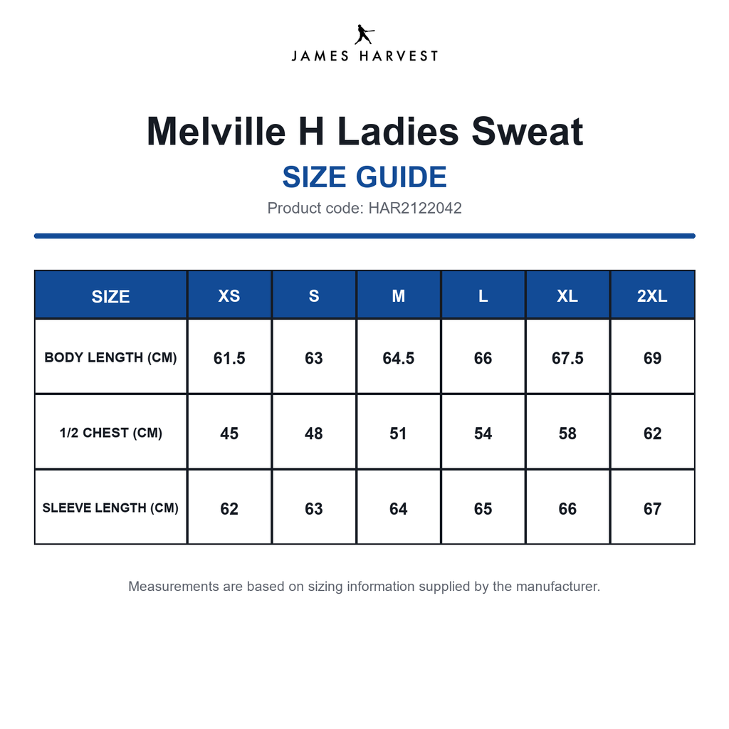 HAR2122042 James Harvest Melville H Ladies Sweat size guide (HAR2122042)