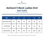 HAR2122505 James Harvest Ashland V-Neck Ladies Knit size guide (HAR2122505)