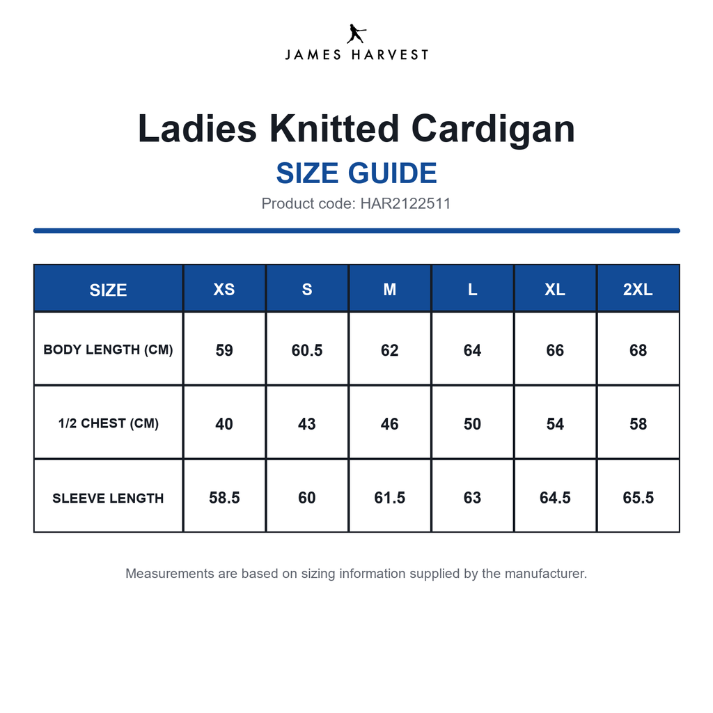 HAR2122511 James Harvest Ladies Knitted Cardigan size guide (HAR2122511)