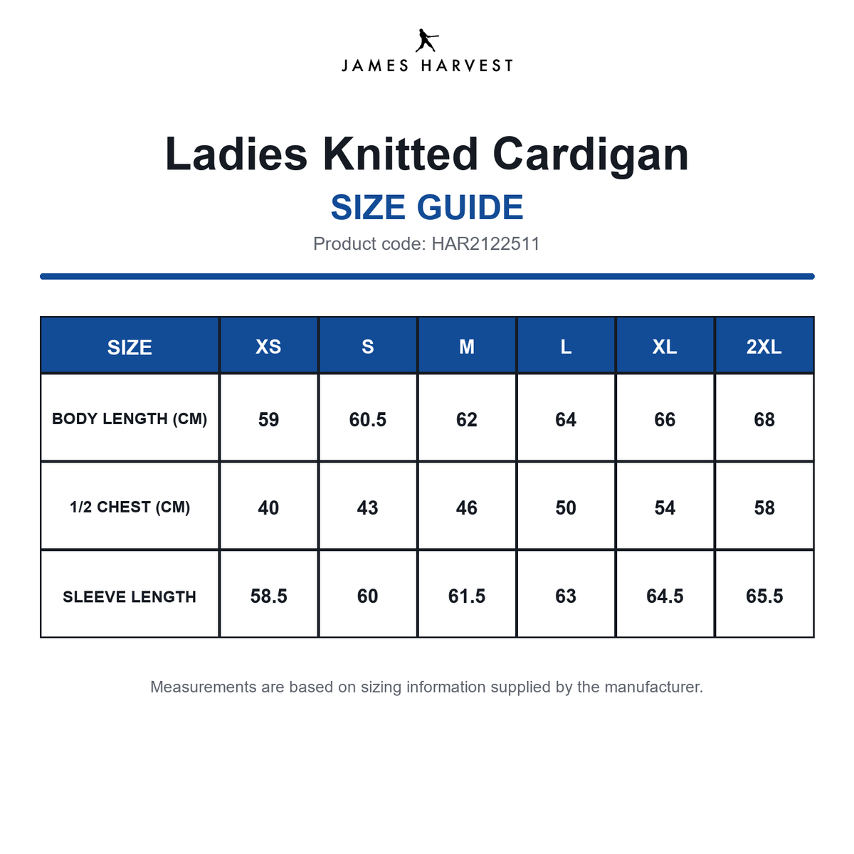 HAR2122511 James Harvest Ladies Knitted Cardigan size guide (HAR2122511)