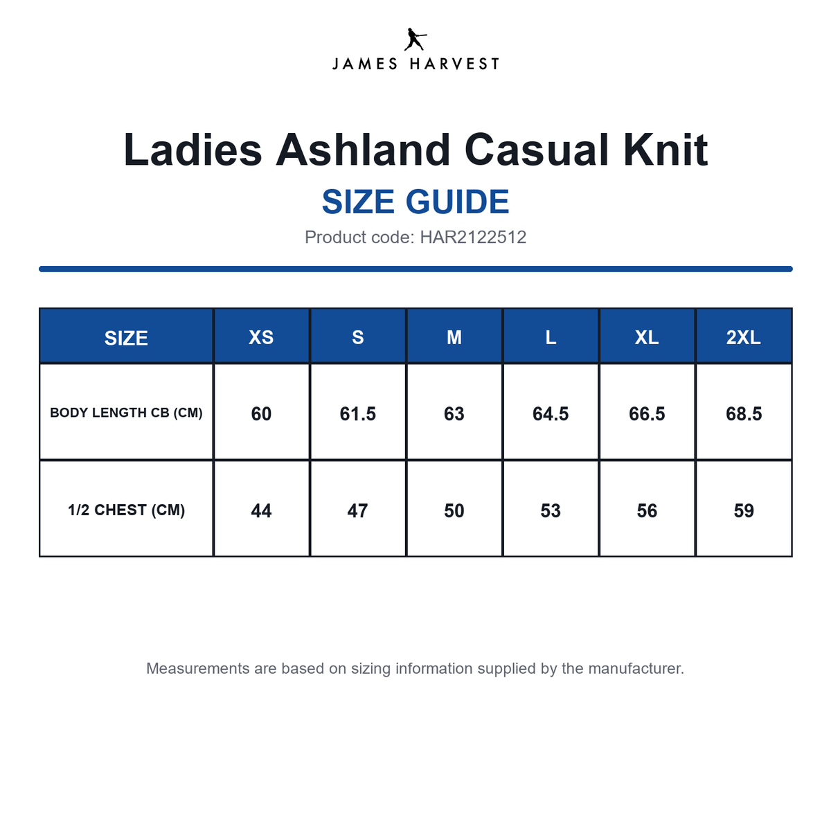 HAR2122512 James Harvest Ladies Ashland Casual Knit size guide (HAR2122512)