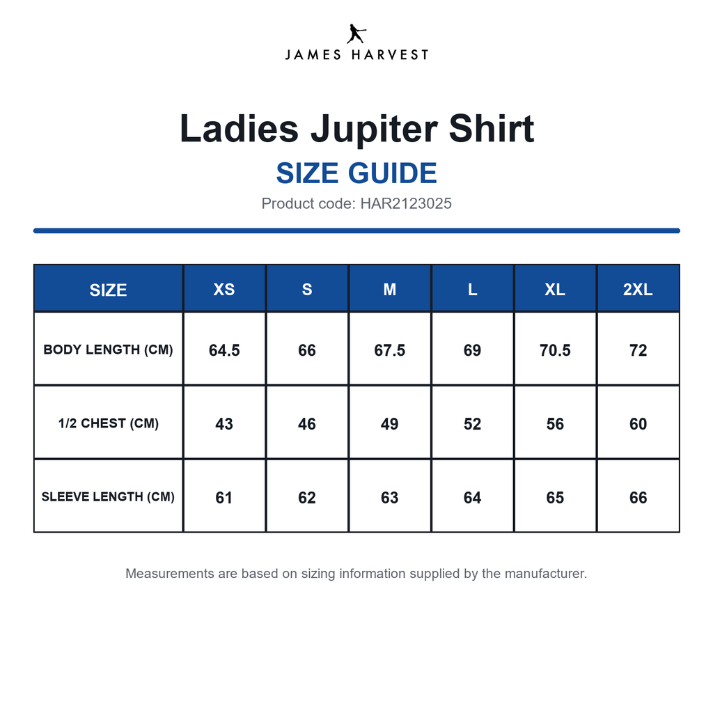 HAR2123025 James Harvest Ladies Jupiter Shirt size guide (HAR2123025)