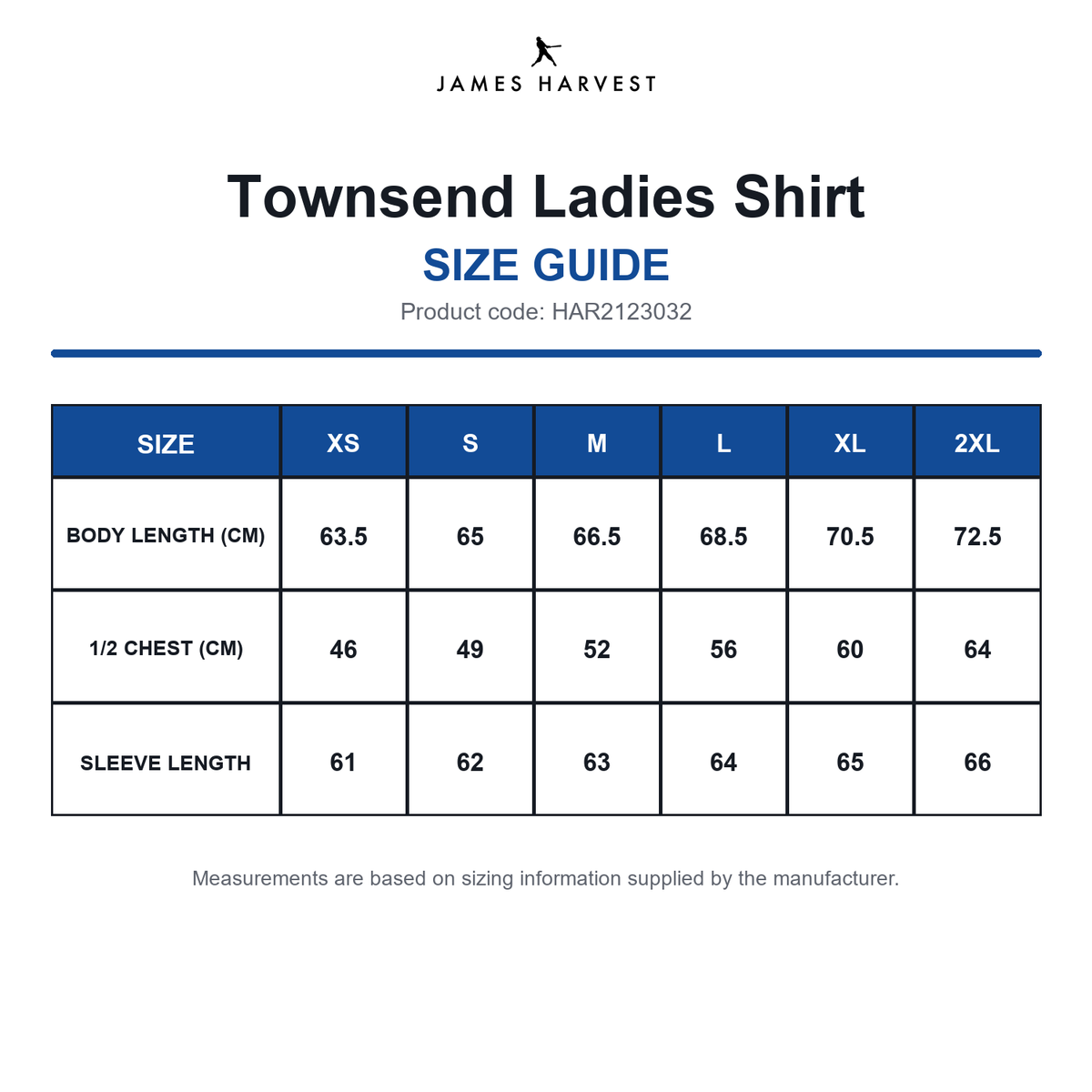 HAR2123032 James Harvest Townsend Ladies Shirt size guide (HAR2123032)