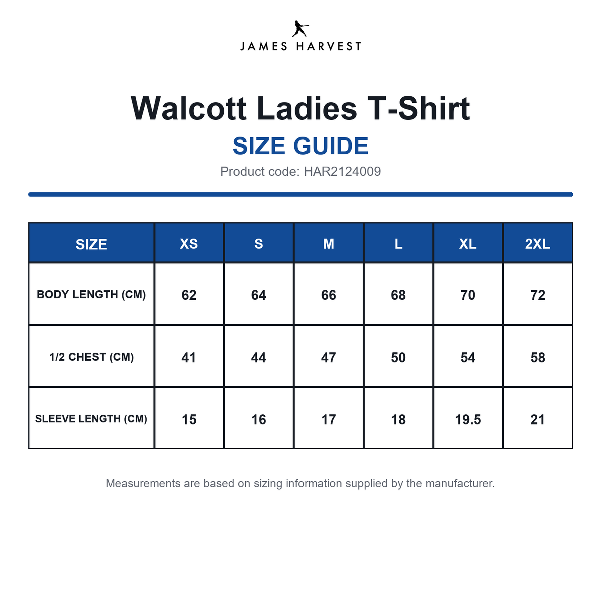 HAR2124009 James Harvest Walcott Ladies T-Shirt size guide (HAR2124009)