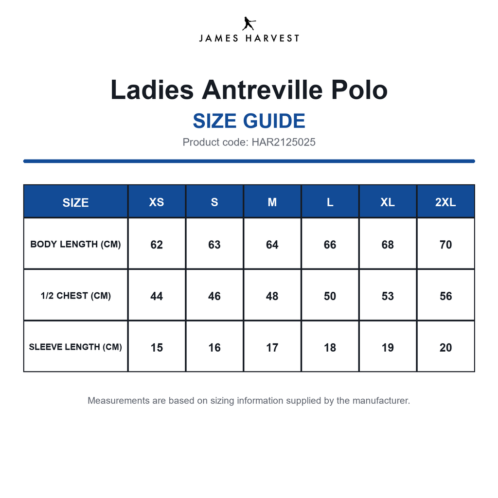 HAR2125025 James Harvest Ladies Antreville Polo size guide (HAR2125025)