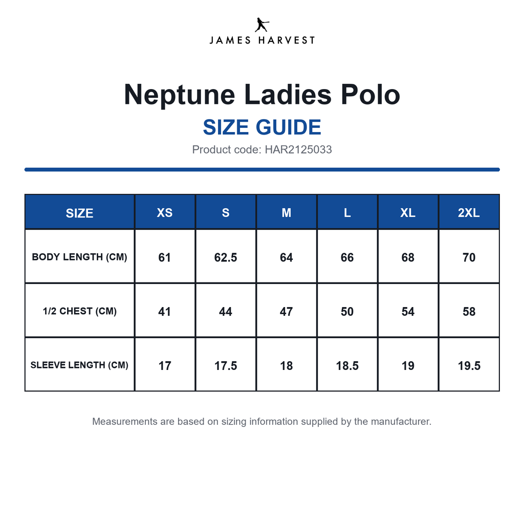 HAR2125033 James Harvest Neptune Ladies Polo size guide (HAR2125033)