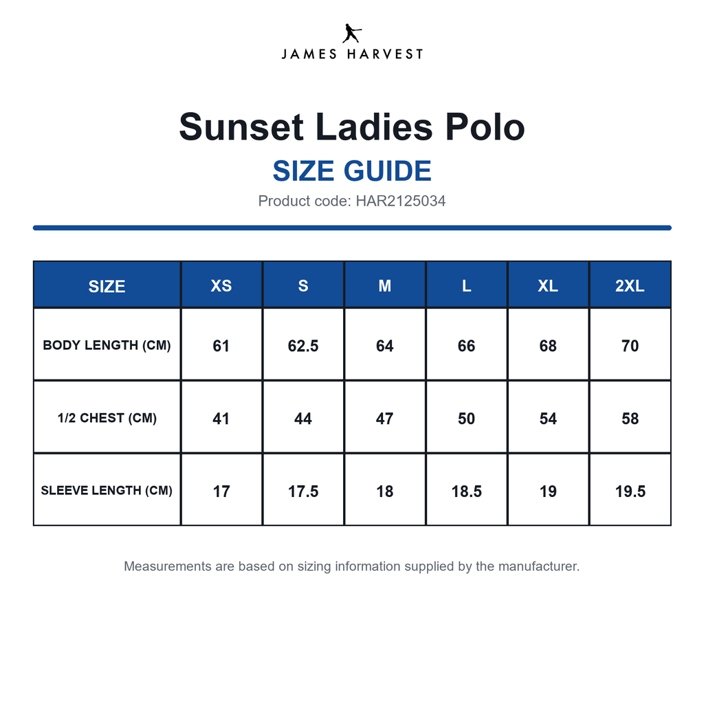 HAR2125034 James Harvest Sunset Ladies Polo size guide (HAR2125034)